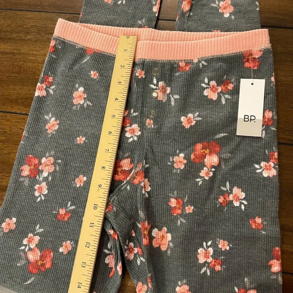 NWT BP Floral Elastic Waist Tapered Ribbed Knit Leggings Pants XS Grey Pink